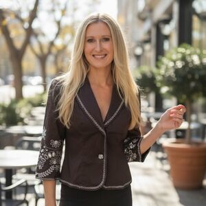 Very‎ Vera Vera Wang Brown Embroidered Eyelet Blazer Jacket Womens Petite Small